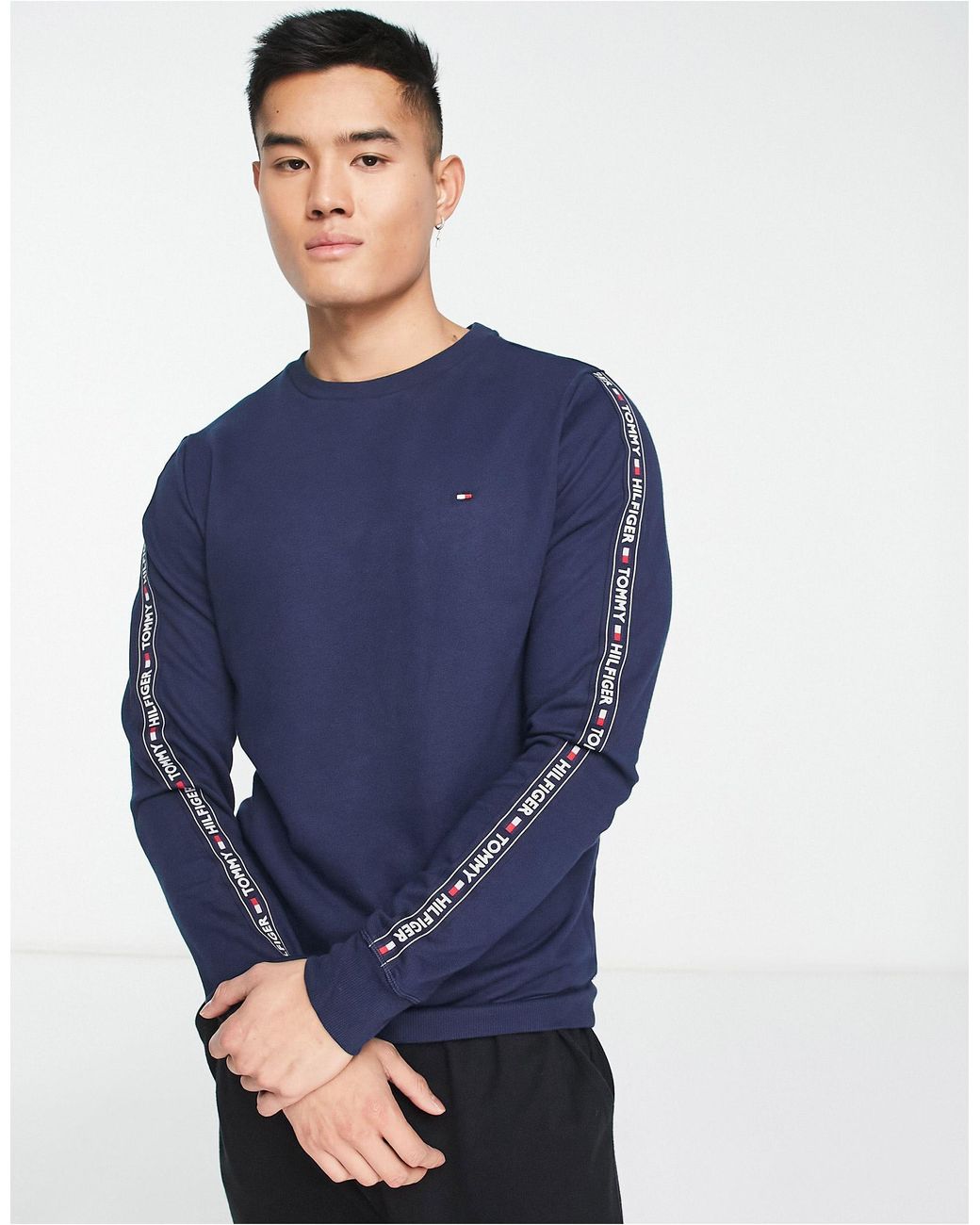 Tommy Hilfiger Authentic Lounge Sweatshirt With Side Logo Taping in Blue  for Men | Lyst