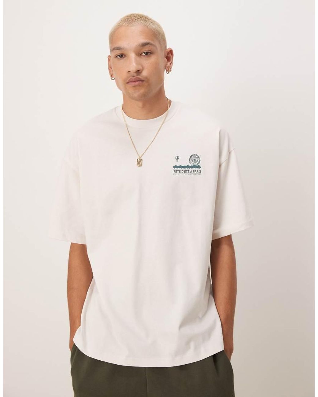 SELECTED Oversized T-Shirt Van Zware Stof Met Print Op De Achterkant in het White voor heren