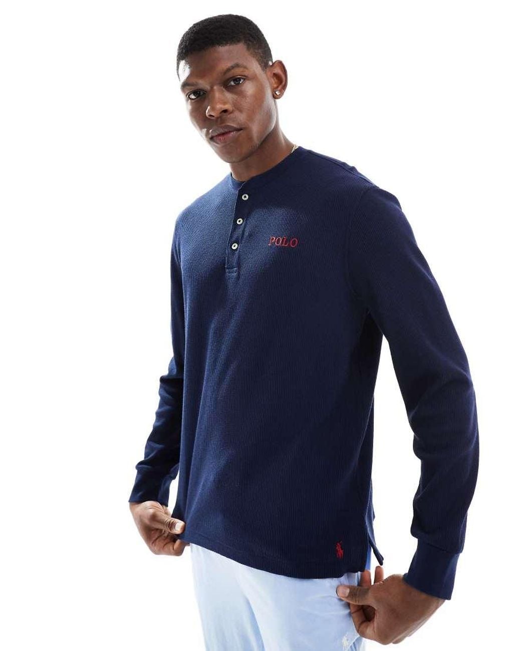 Polo Ralph Lauren Blue Waffle Lounge Long Sleeve T-shirt for men