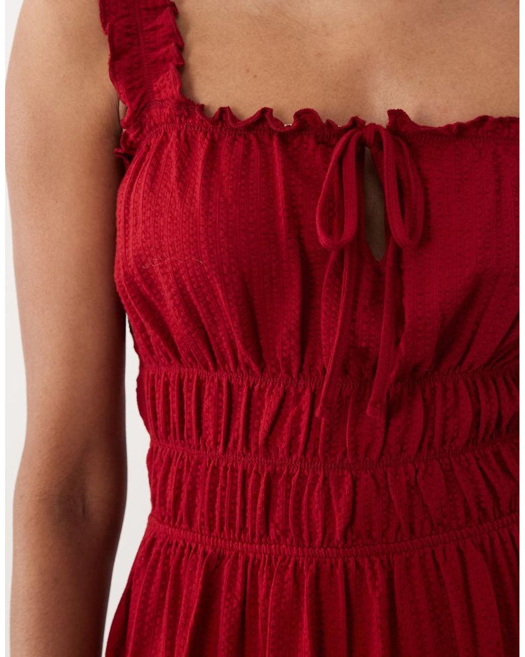 Miss Selfridge Red Seersucker Shir Detail Maxi Dress