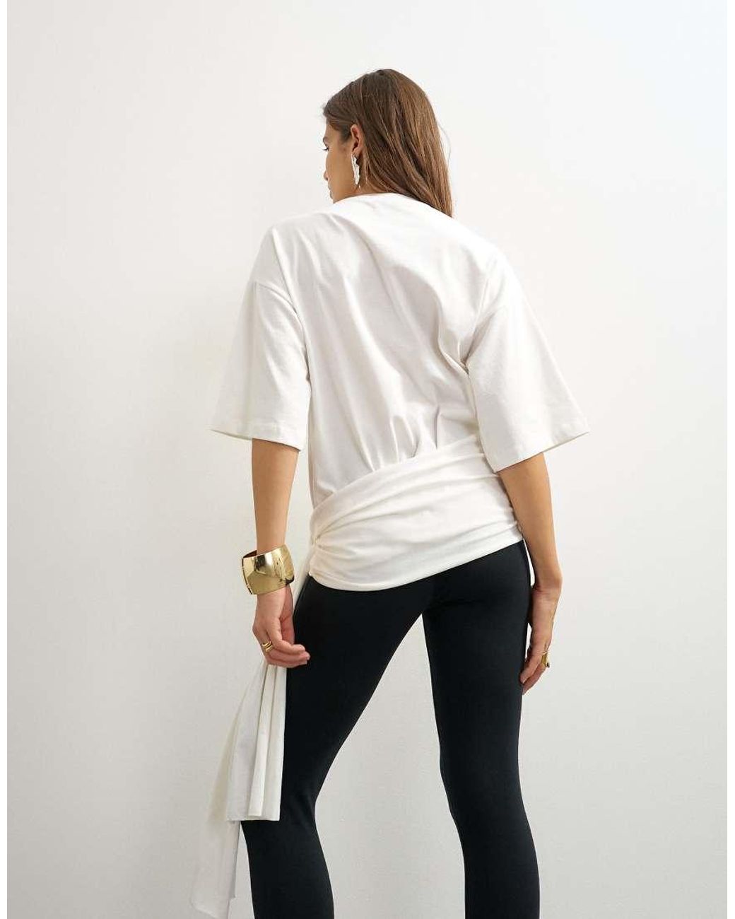 TOPSHOP White Wrap Waist Tie Detail Top