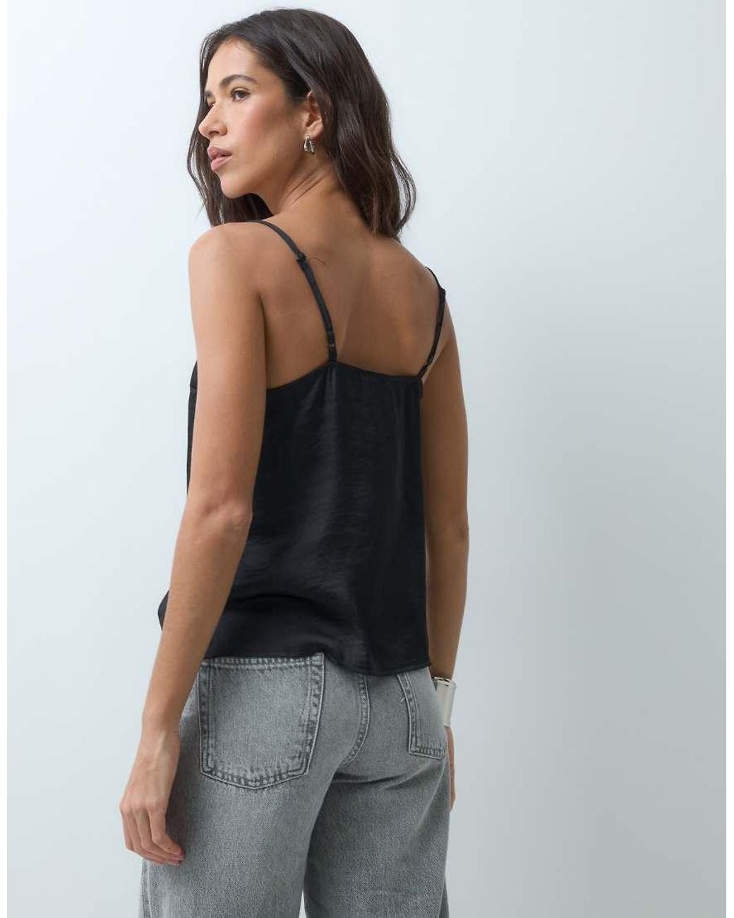 New Look Blue Lace Trim Satin Cami