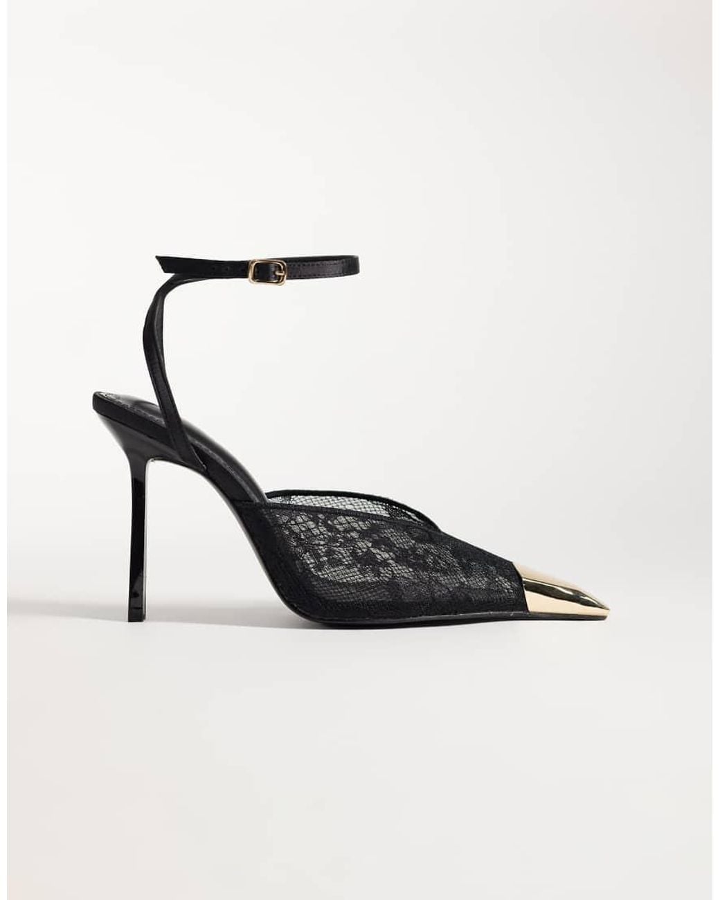 Public Desire White Edie Heeled Pumps With Gold-tone Toe Caps