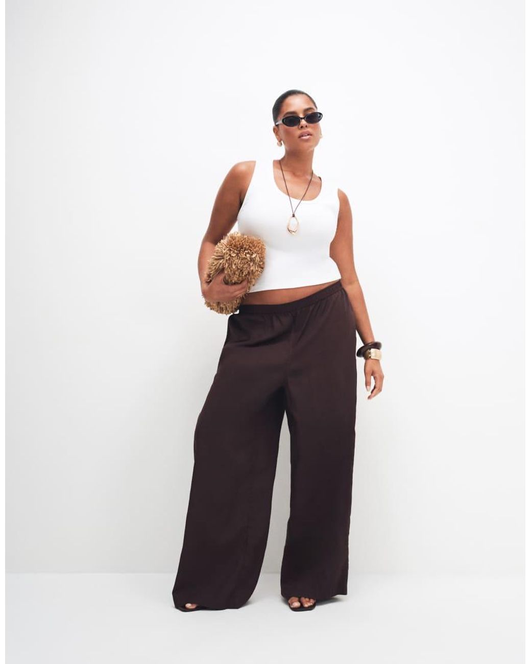 ASOS Black Asos Design Curve Sheer Beach Wide Leg Trousers With Linen