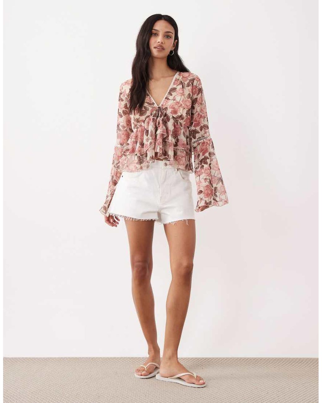 Miss Selfridge Multicolor Flared Sleeve Ruffle Blouse