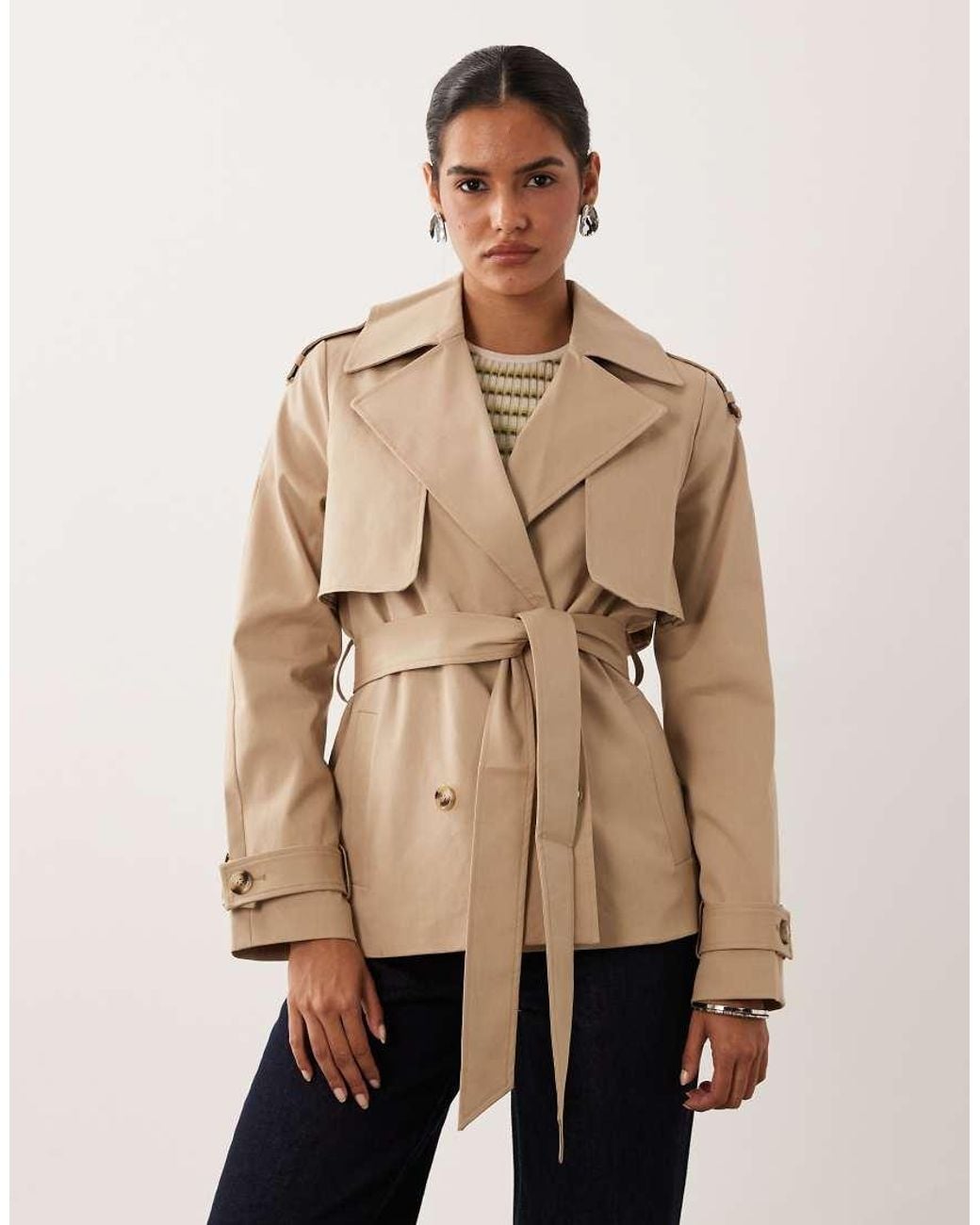 Forever New Natural Cropped Belted Trench Coat