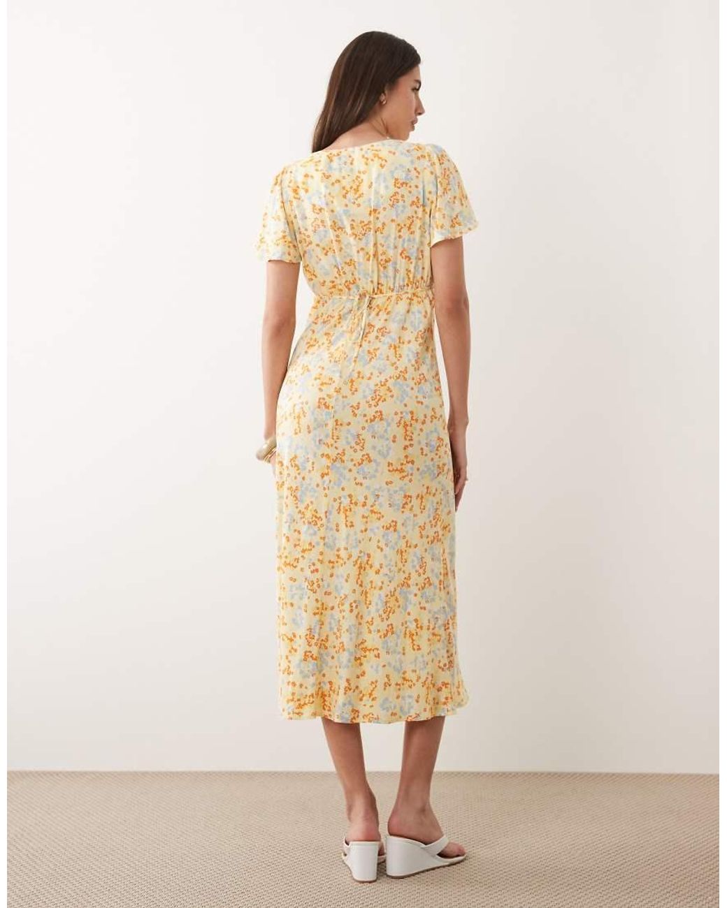 Nobody's Child Natural Cheryl Cowl Neck Flutter Sleeve Split Detail Midi Dress