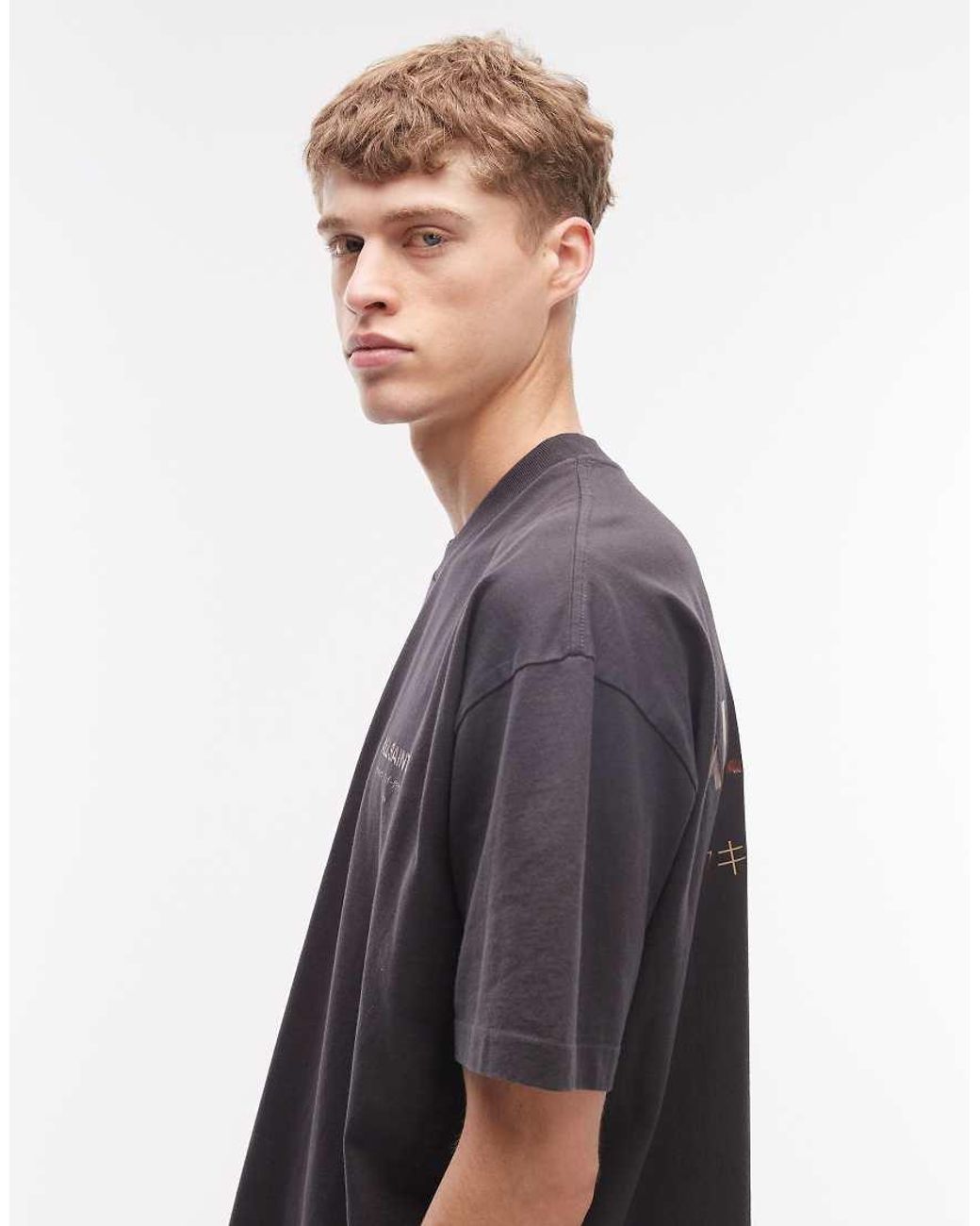 AllSaints Blue Underground Cow Print Logo T-shirt With Back Print for men