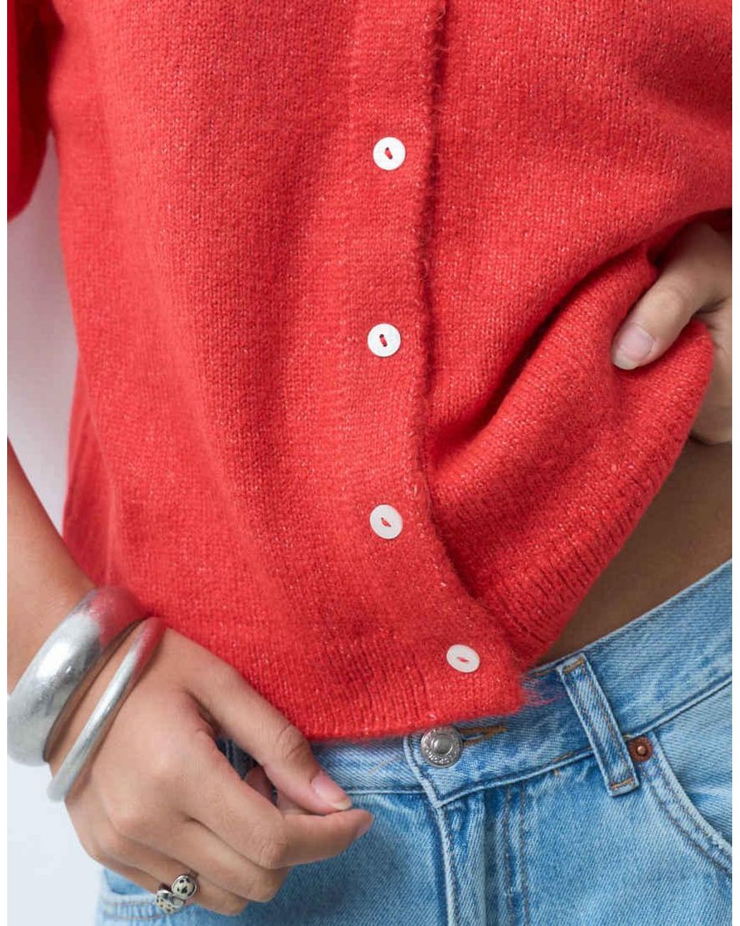 ASOS Red Lightweight Relaxed Short Sleeve Cardigan