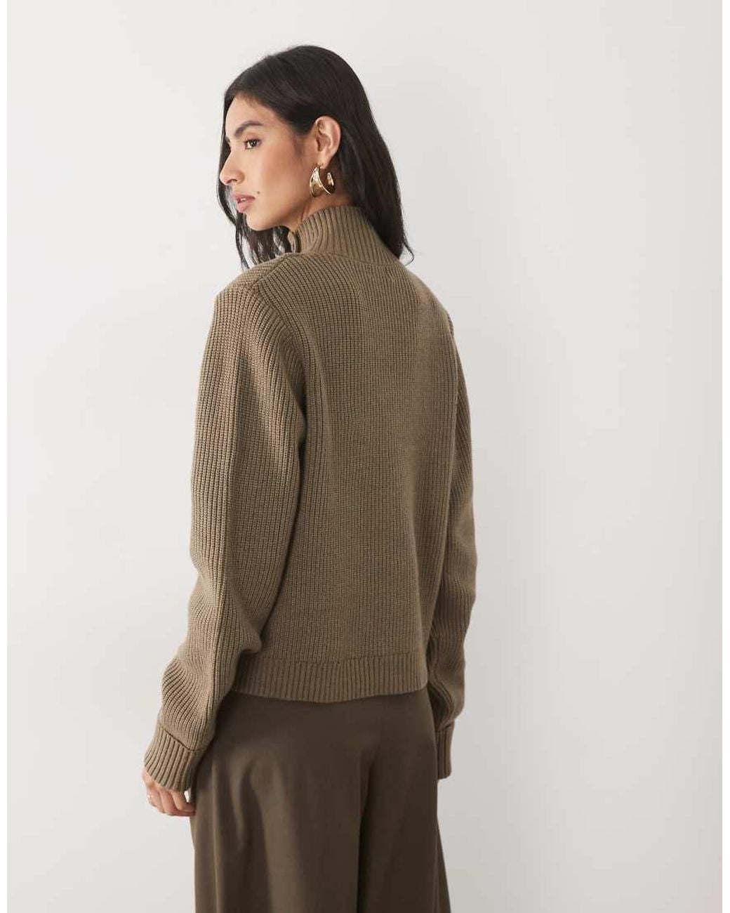 Pretty Lavish Brown Knitted Funnel Neck Button Down Jacket