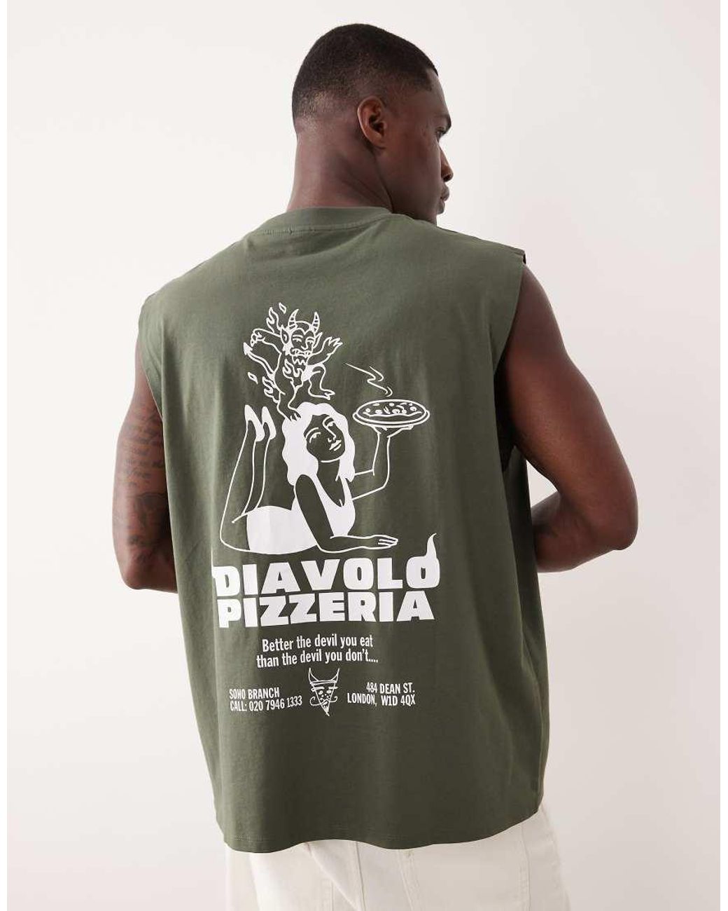 ASOS Green Oversized Tank With Pizza Graphic for men