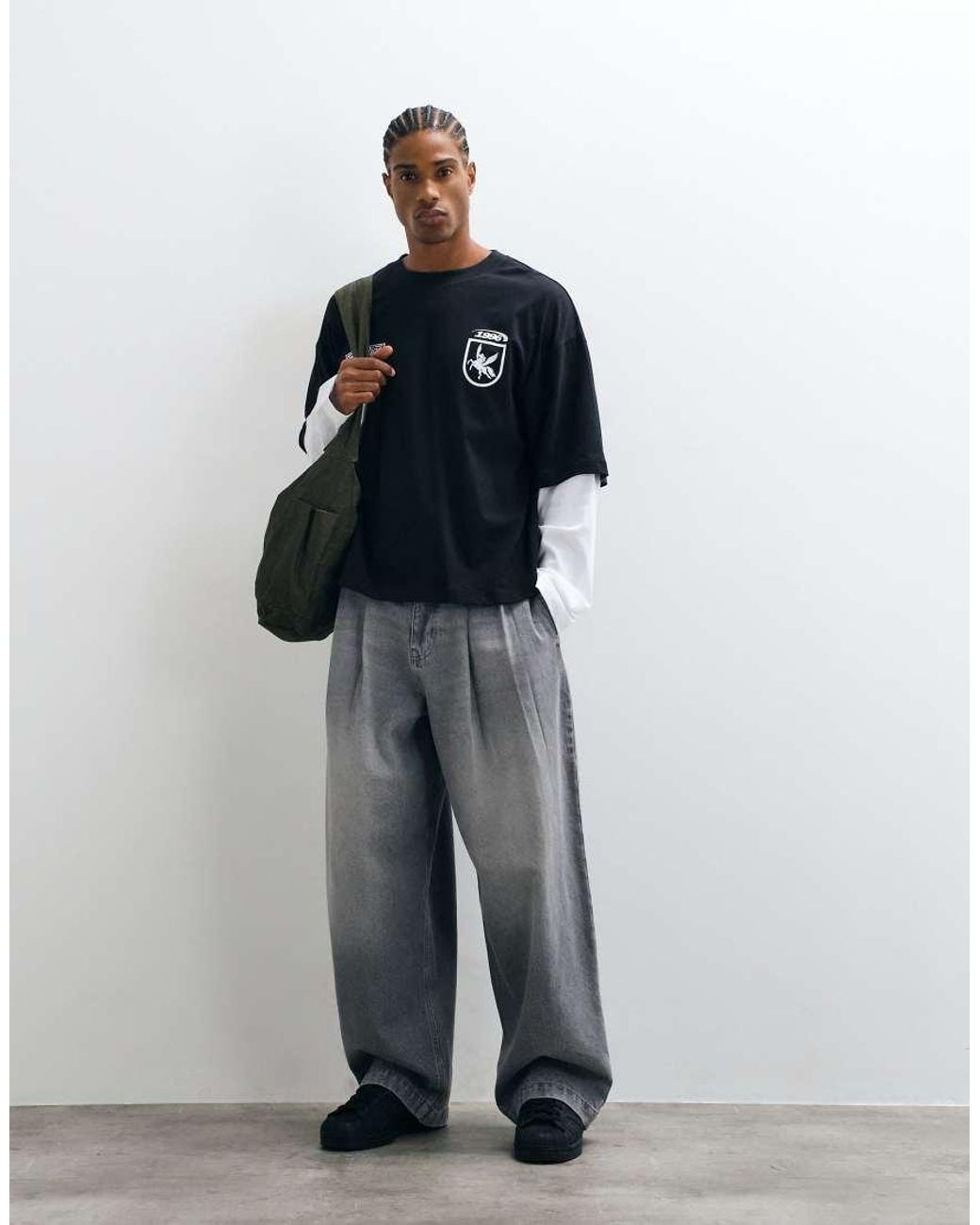 ASOS Blue Boxy Oversized Double Layer Long Sleeve T-shirt With Street Graphic for men