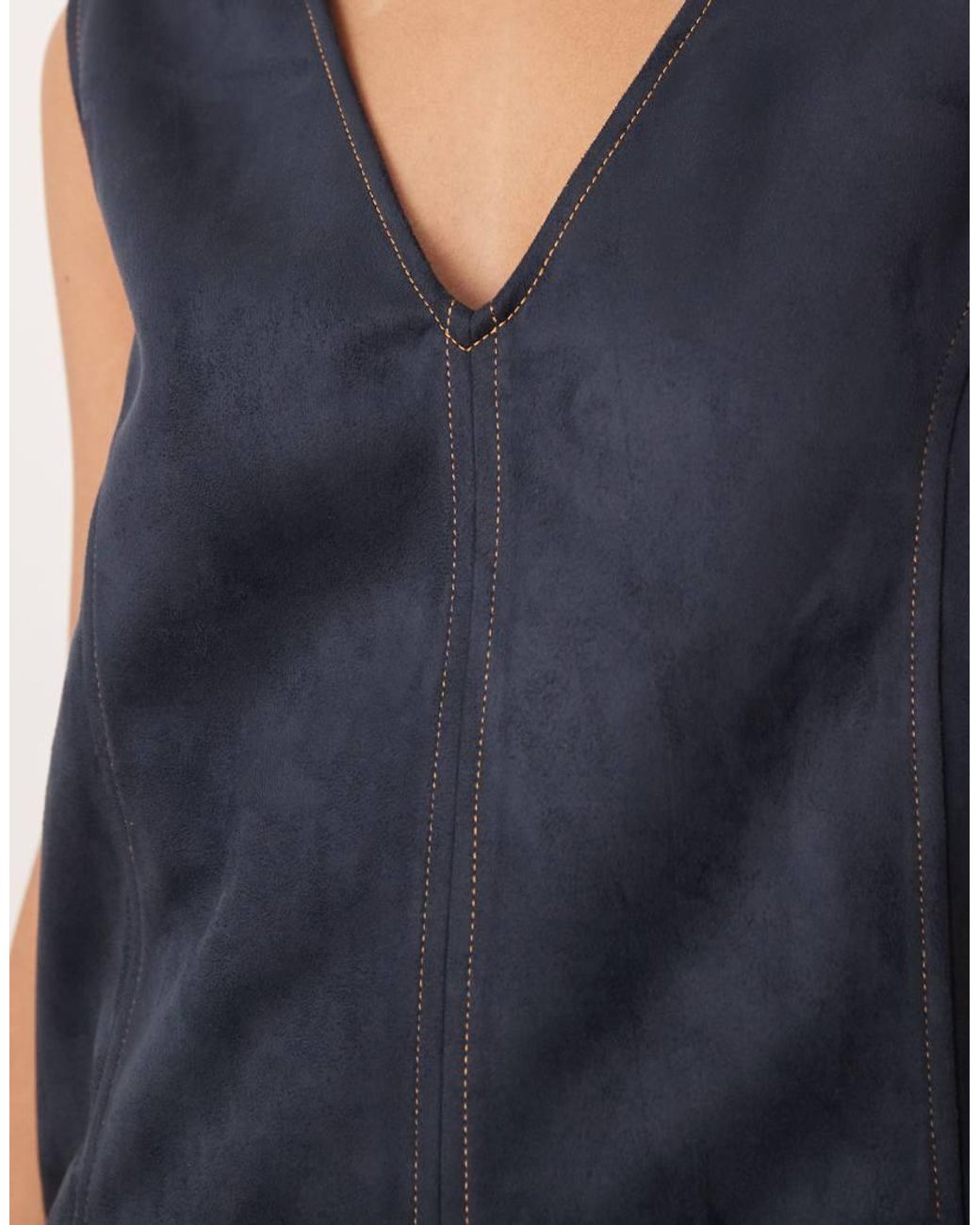 ASOS Blue Suedette Top With Contrast Stitch