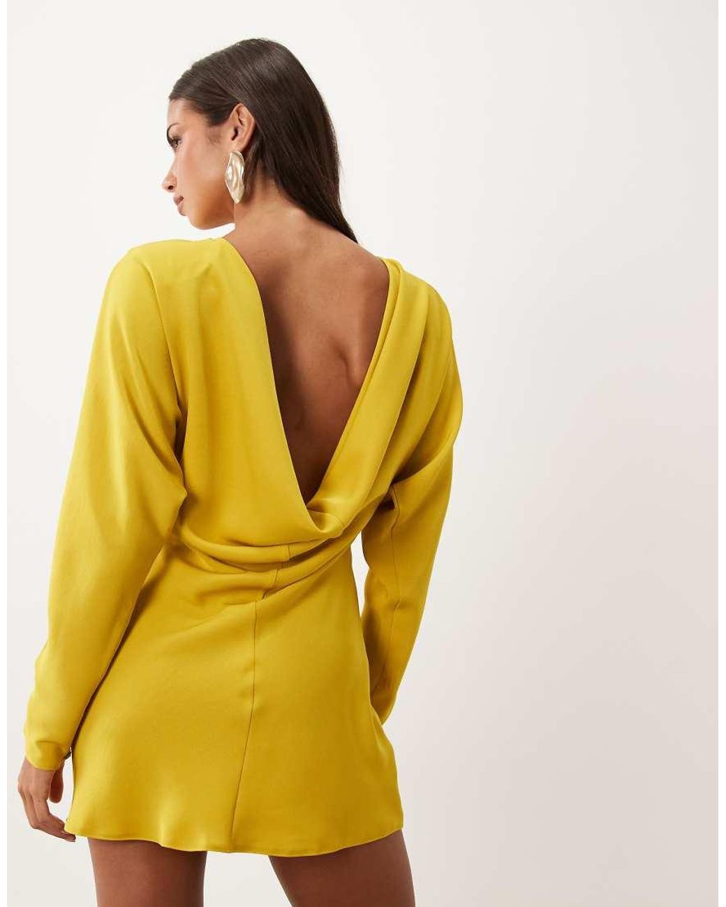 ASOS Yellow Batwing Mini Dress With Cowl Back