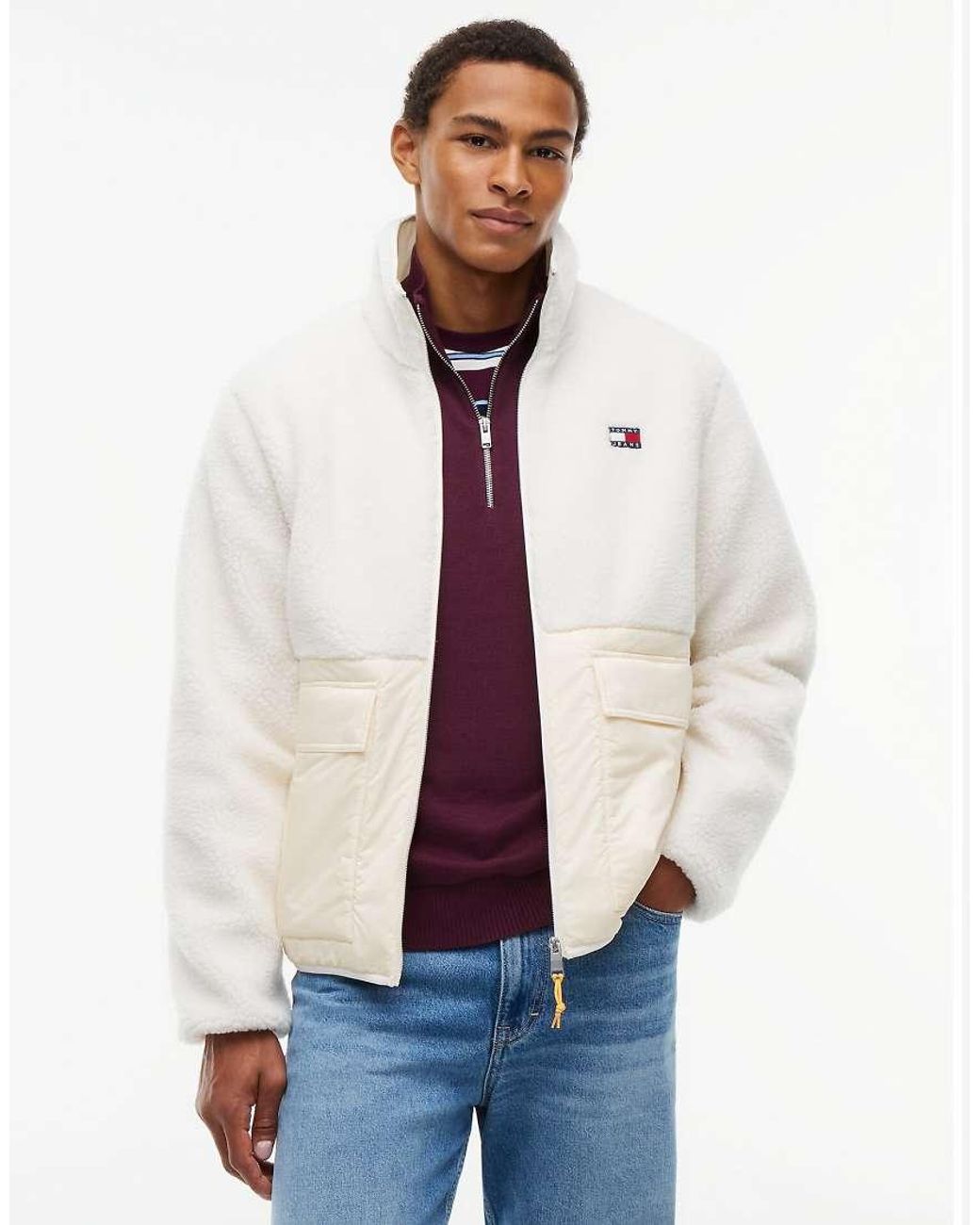 Tommy Hilfiger Natural Tommy Jeans Teddy Contrast Texture Relaxed Jacket for men