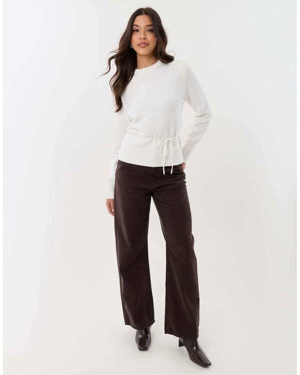 Threadbare White Tie Detail Shoulder Pad Jumper