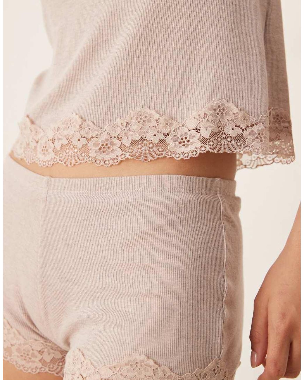 ASOS Natural Mix & Match Rib Knit And Lace Pajama Tee