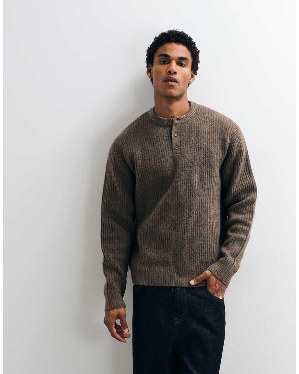 ASOS Gray Relaxed Knitted Henley for men