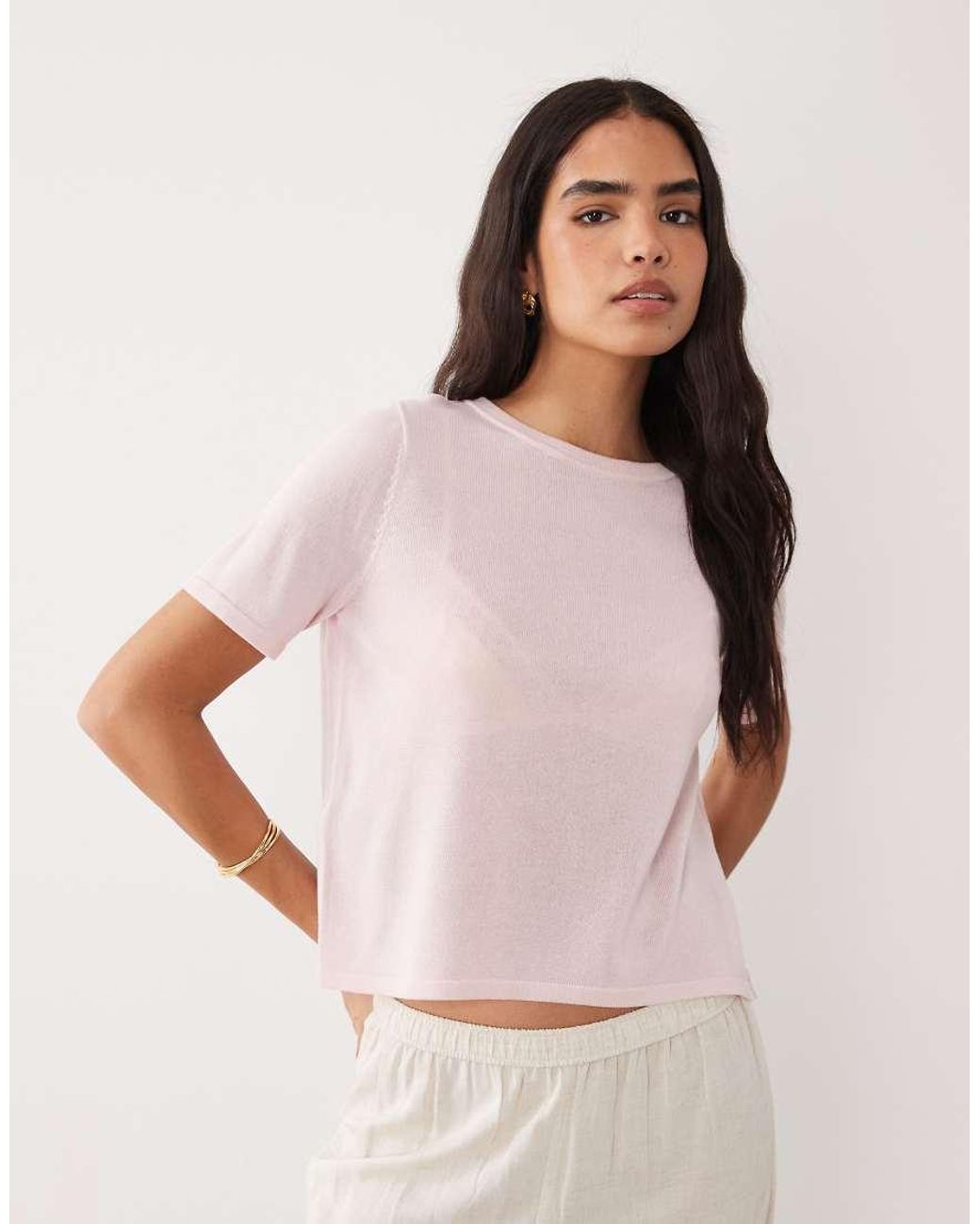 Mango Pink Fine Knit Short Sleeve T-shirt