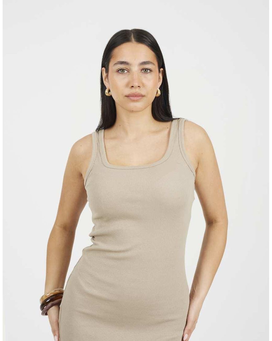 Brave Soul Natural Scoop Neck Bodycon Midi Dress