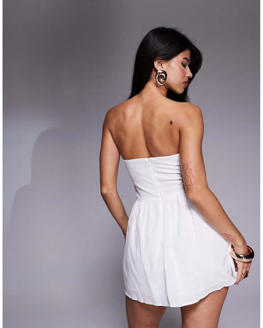 Missy Empire White Missy Empire Linen Look Bandeau Sweetheart Neckline Mini Skater Dress