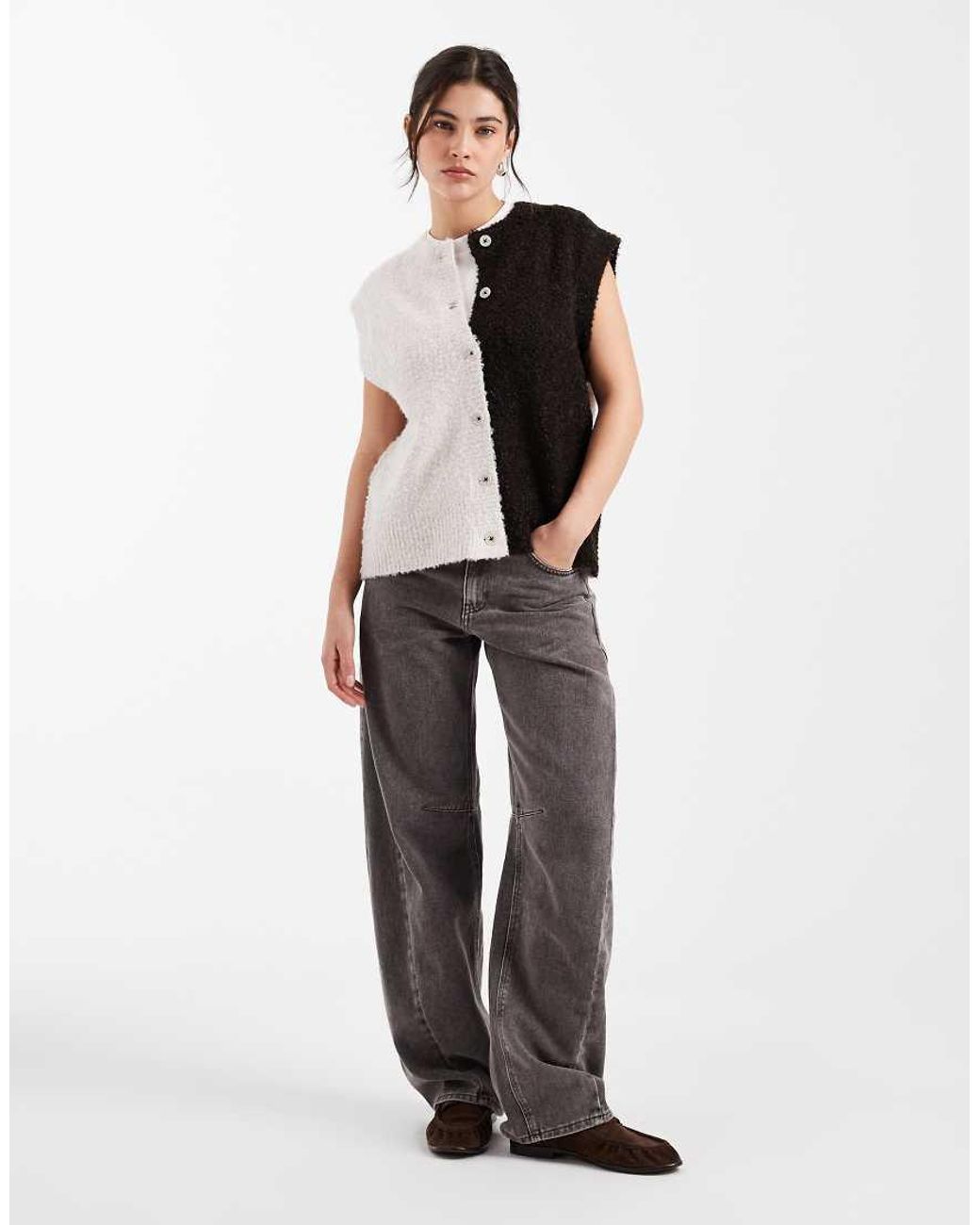 Object White Contrast Boucle Knitted Vest