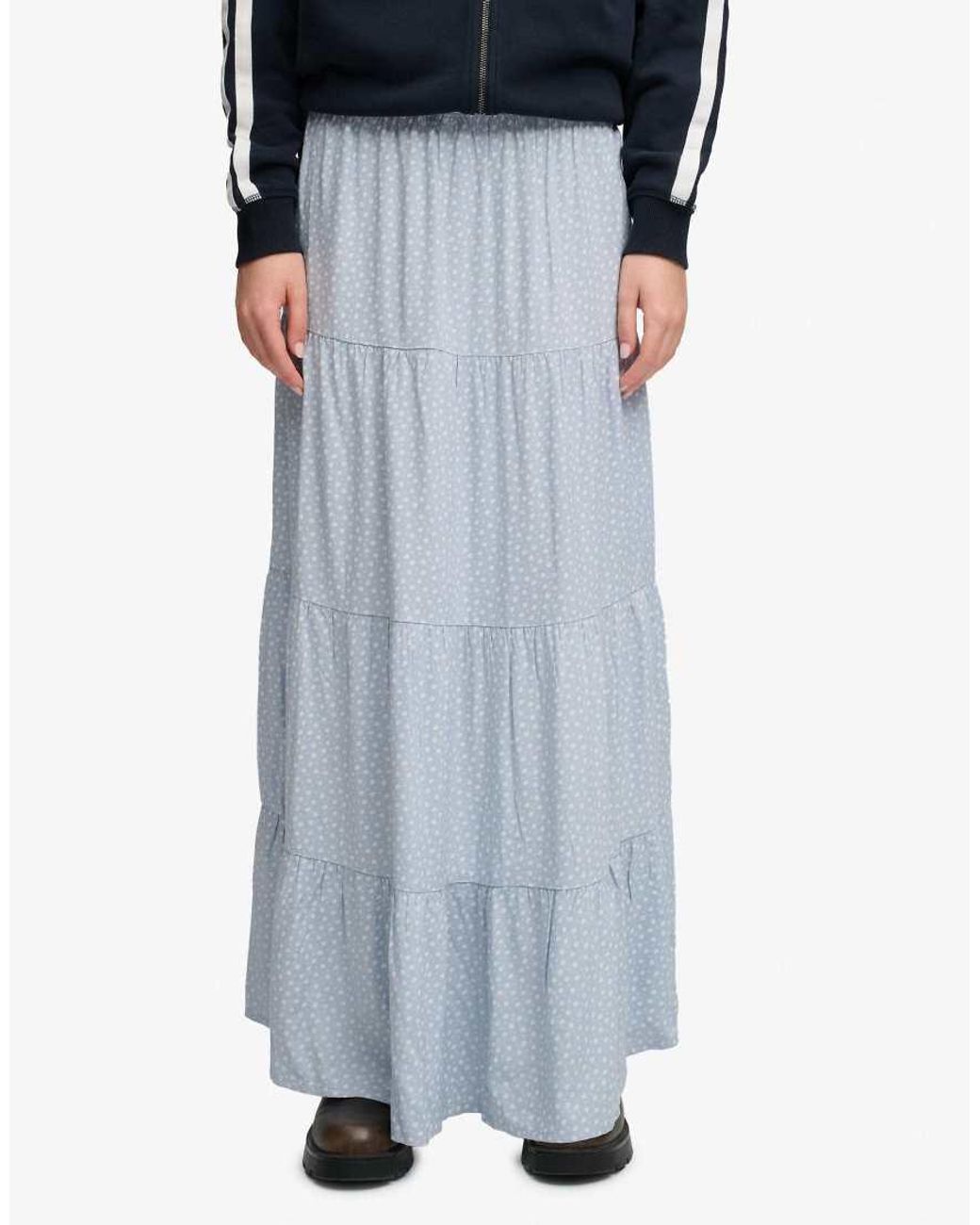 Superdry Blue Woven Tiered Maxi Skirt