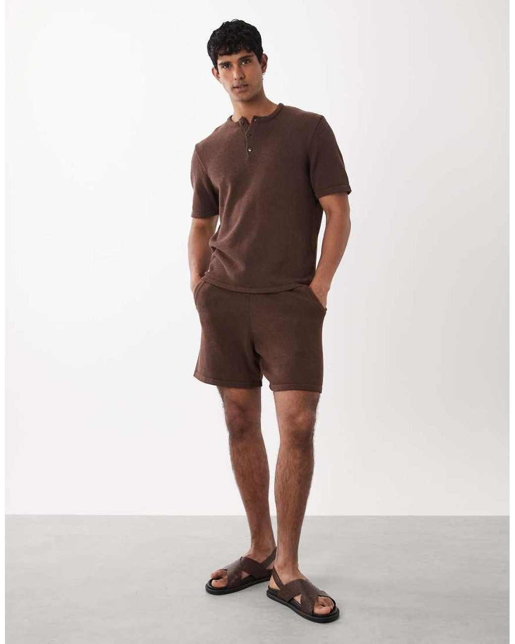 ASOS Brown Knitted Co-Ord Textured Shorts for men