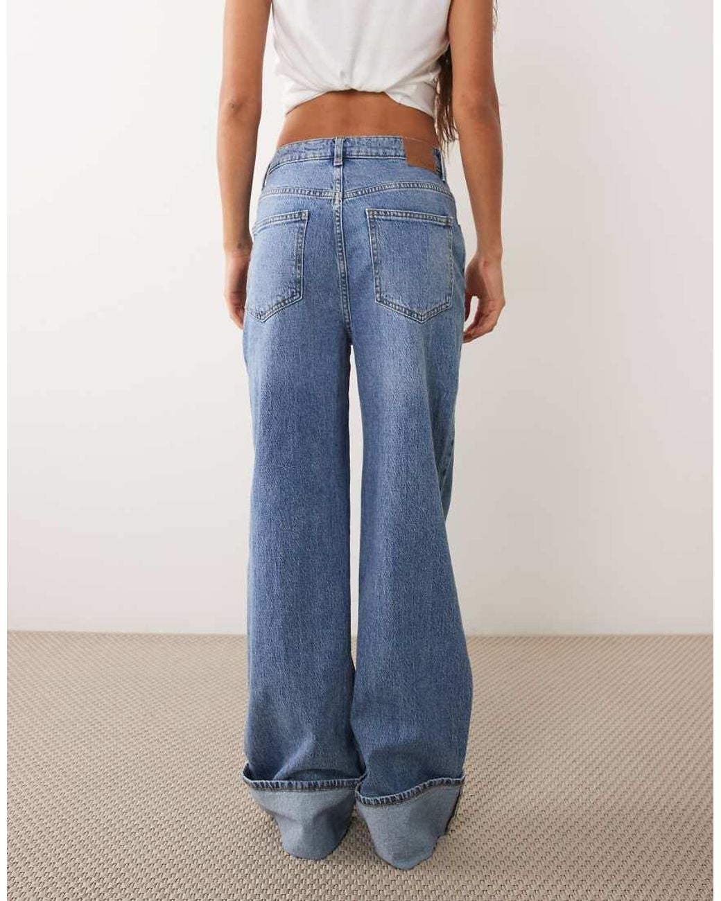 Vila Blue High Waist Wide Leg Turnup Hem Jeans