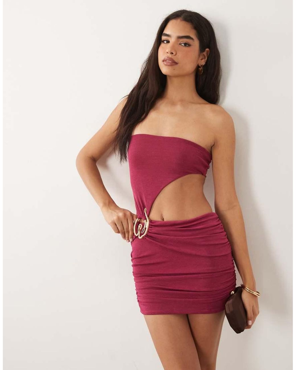 Oh Polly Textured Jersey Asymmetric Cut Out Detail Mini Dress