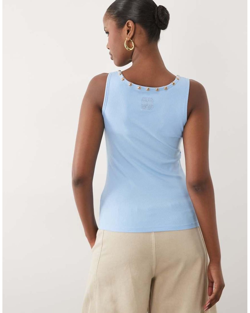 Never Fully Dressed Blue Studded Ribbed Scoop Neck Vest
