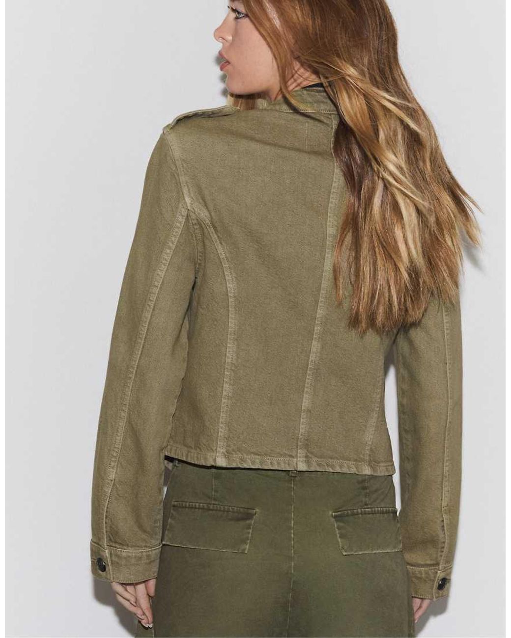 Stradivarius Green Twill Jacket With Buttons