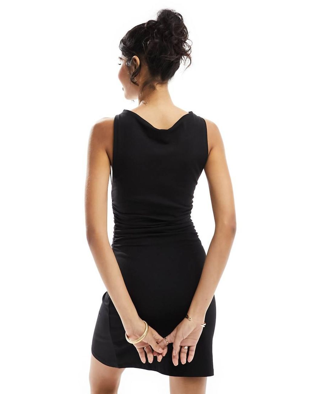 ASOS Black Boat Neck Mini Dress With Ruched Sides