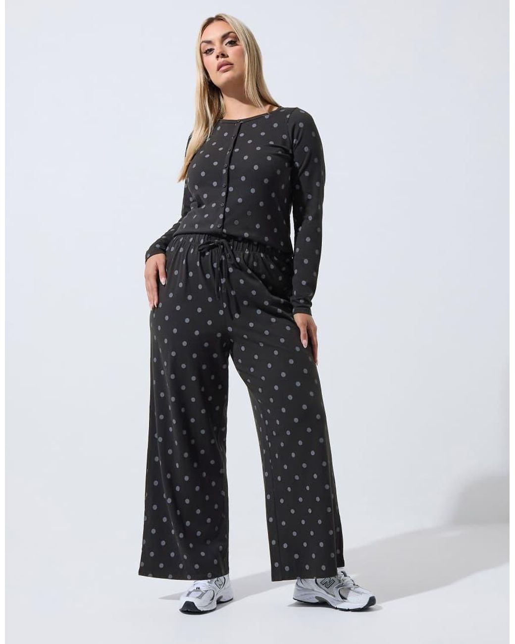 Yours Clothing Black Polka Dot Wide Leg Trousers