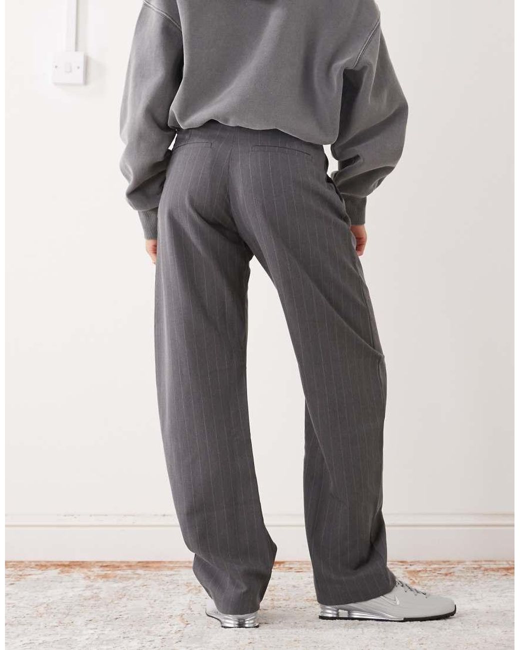 Monki Gray Barrel Leg Tailored Trouser