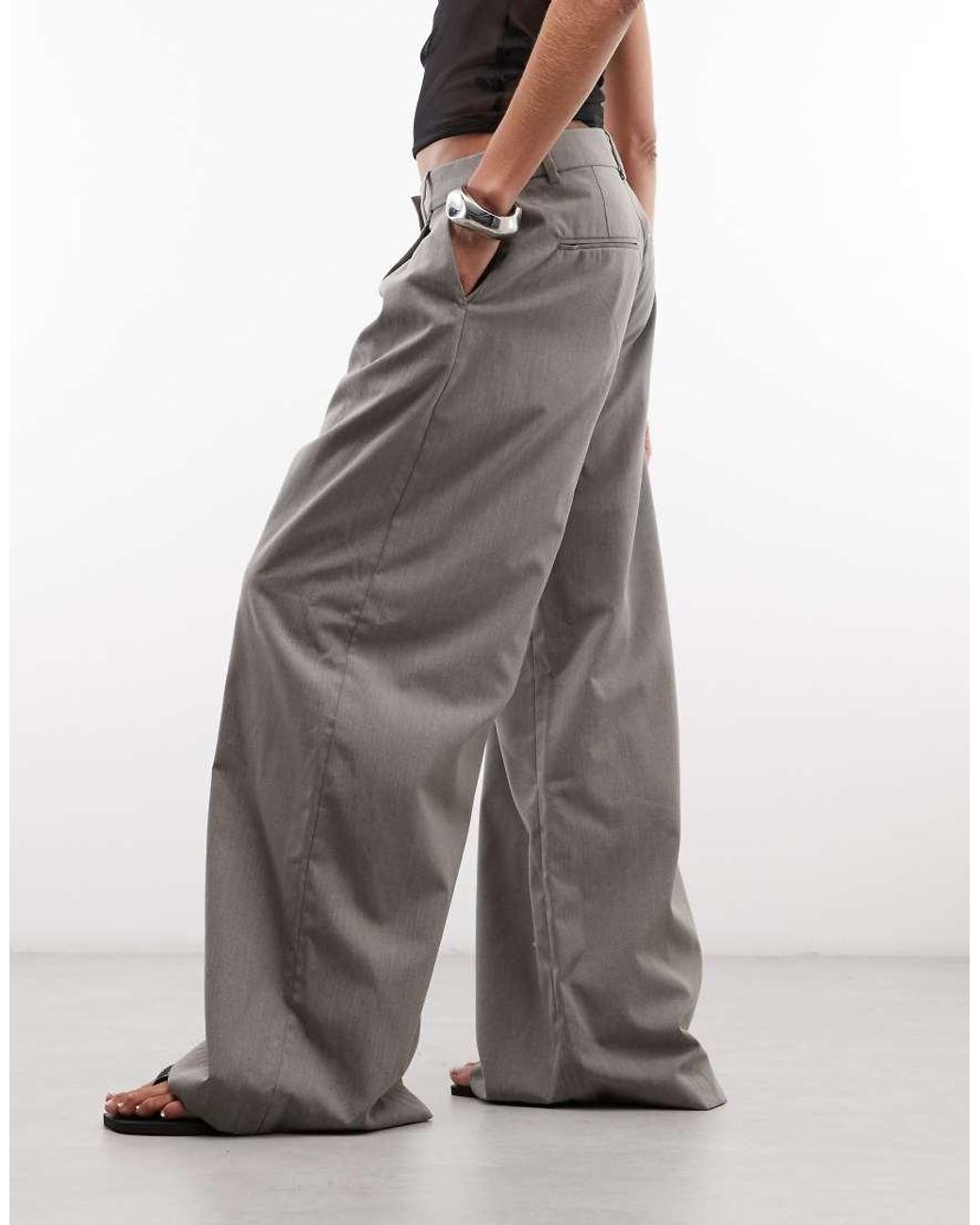 Weekday Gray Dara Low Waist Wide Leg Trousers With Front Pleats