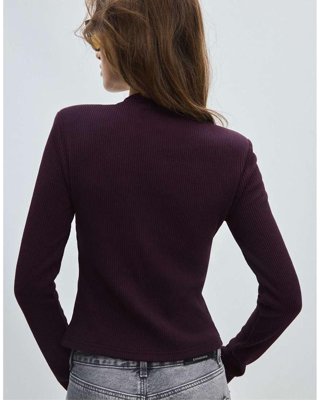 Stradivarius Purple Knit Cardigan With Shoulder Pads
