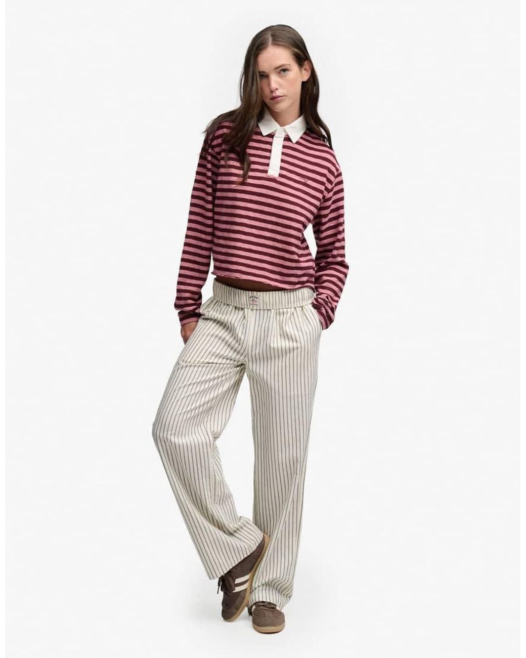 Superdry Red Athletic Essential Cropped Stripe Rugby Shirt