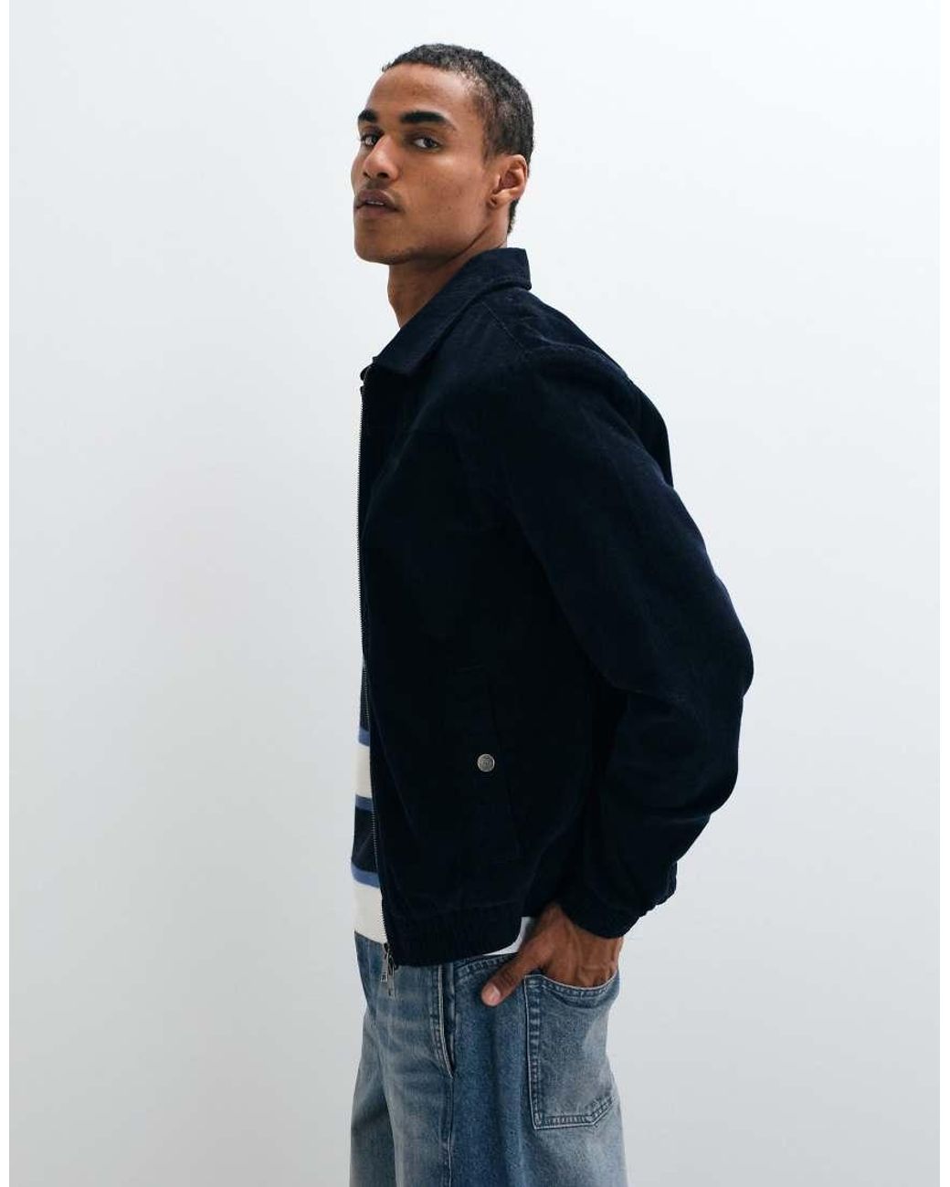 Threadbare Blue Zip Thru Corurow Jacket for men