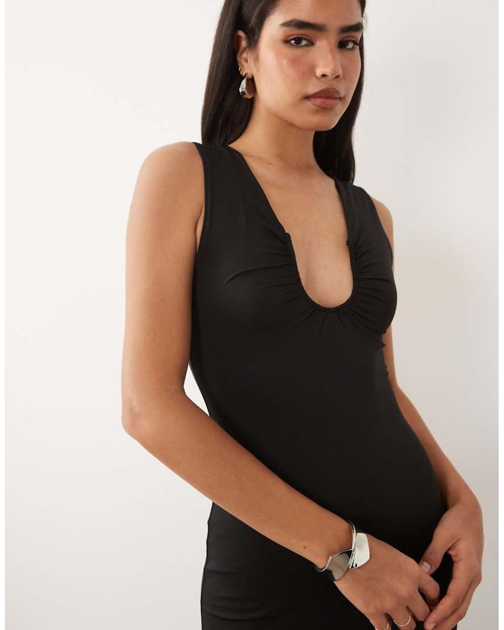 ASOS Black Hardware Detail Scoop Neck Sleeveless Maxi Fishtail Dress
