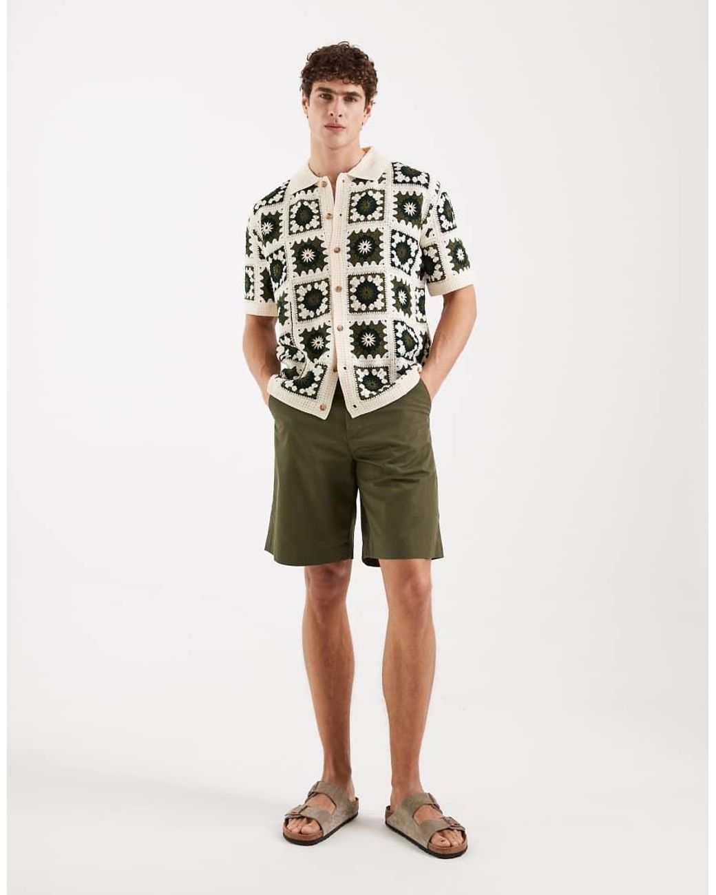 Redefined Rebel Multicolor Fabian Boxy Fit Short Sleeve Crochet Shirt for men