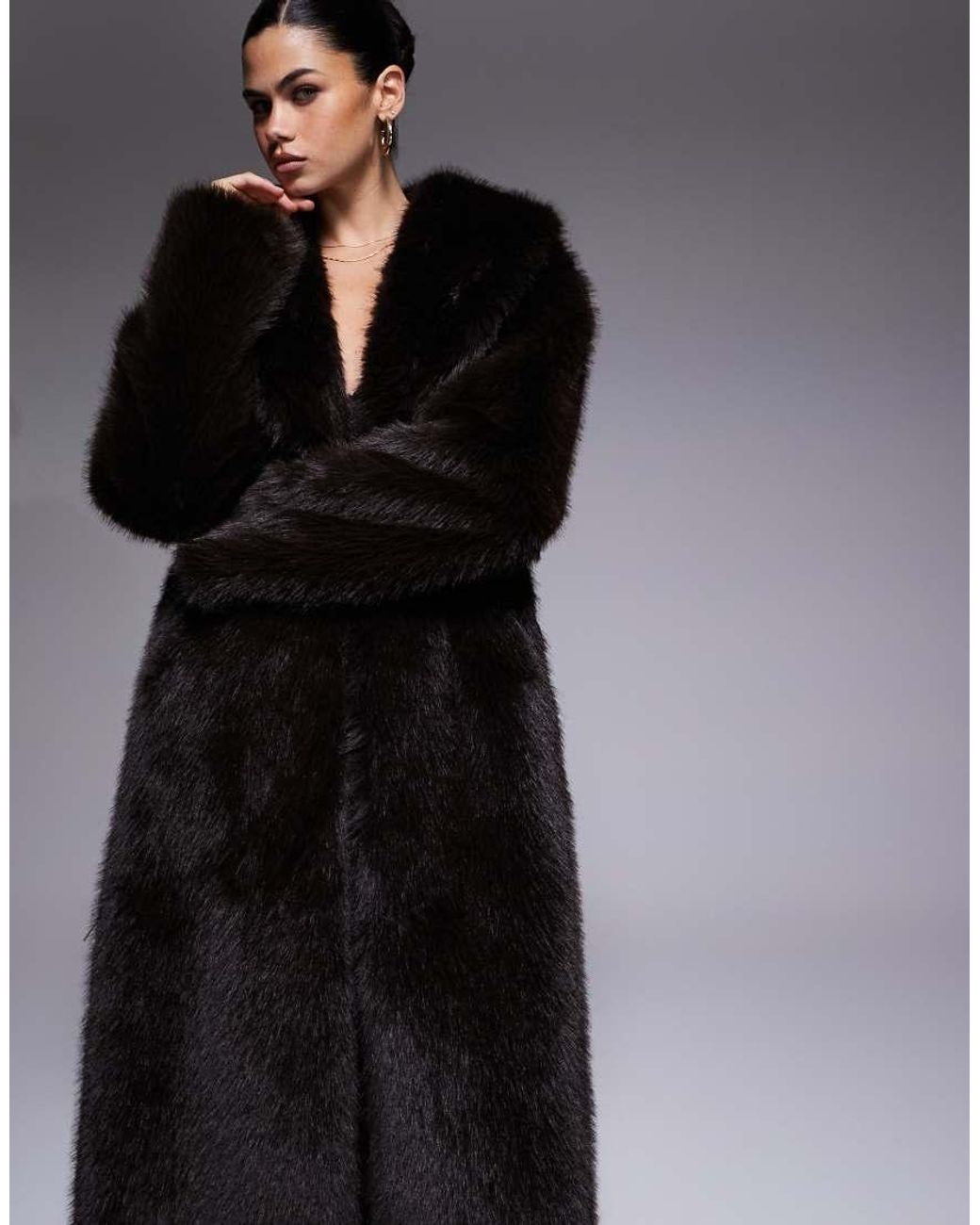Aria Cove Black Oversized Collared Maxi Faux Fur Jacket