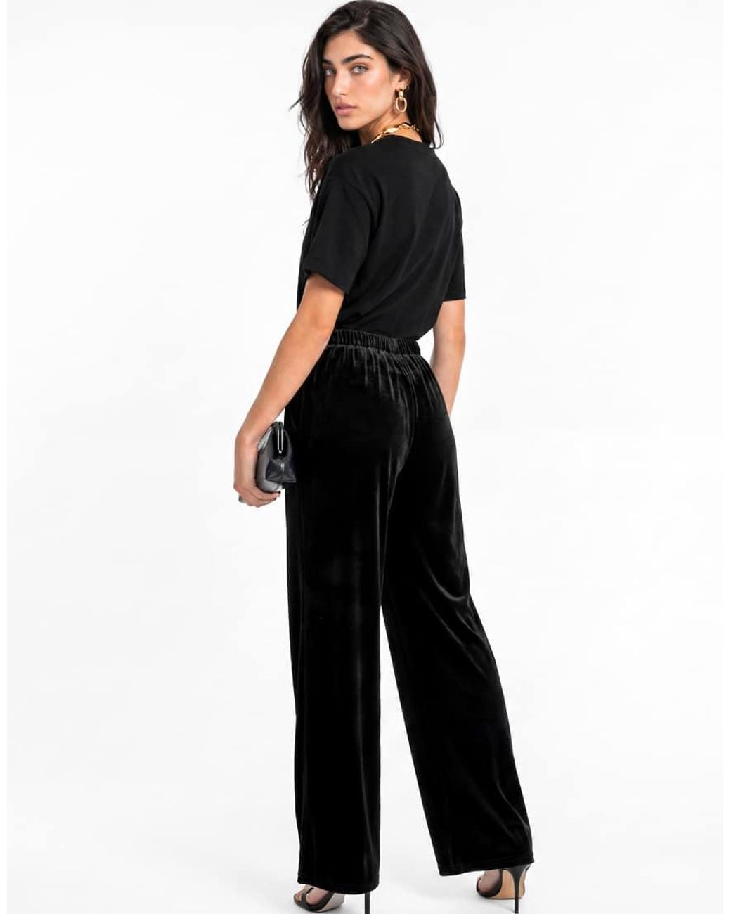 Lovedrobe Black High Waist Wide Leg Velvet Trousers
