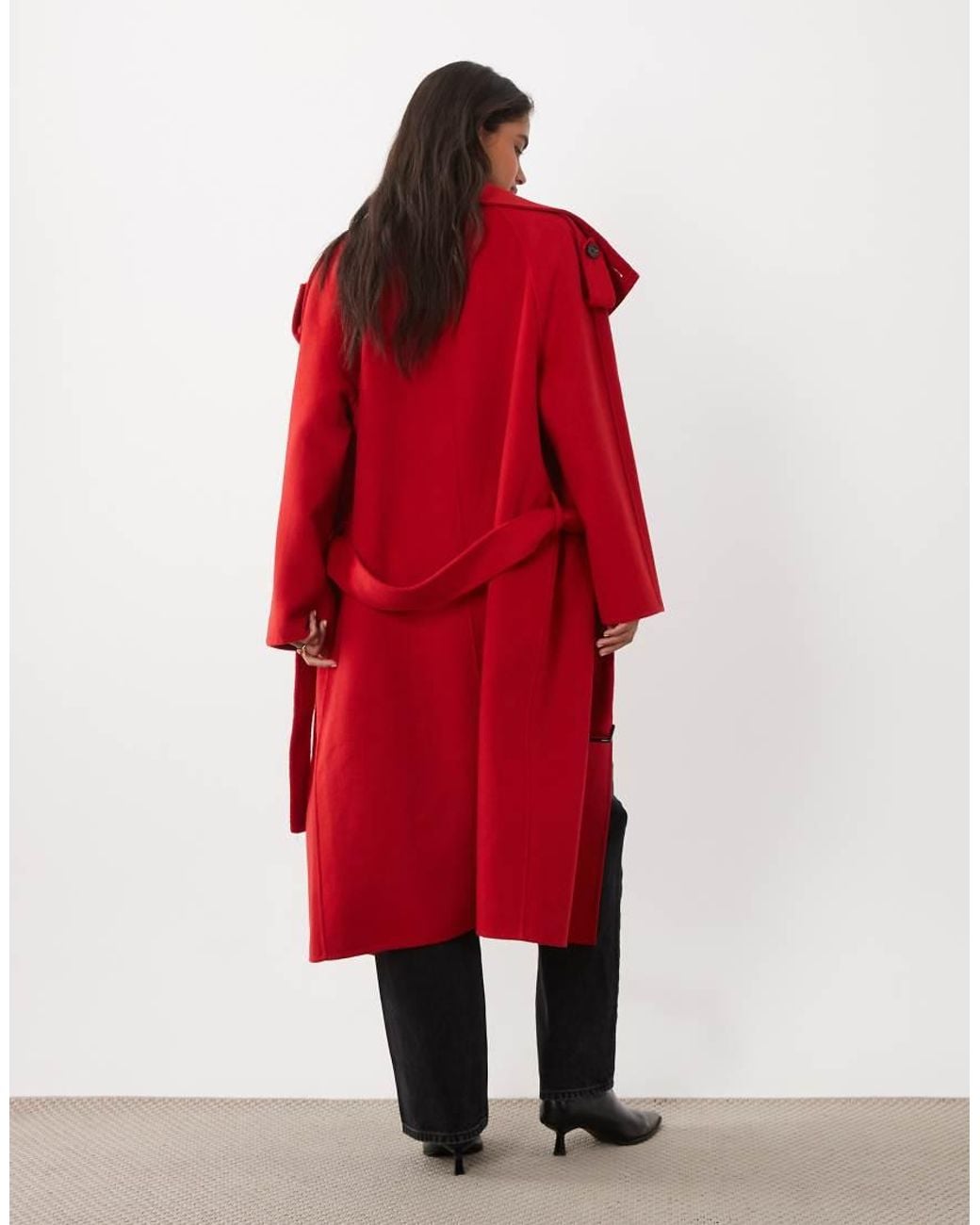 Mango Red Wool Mix Funnel Neck Coat