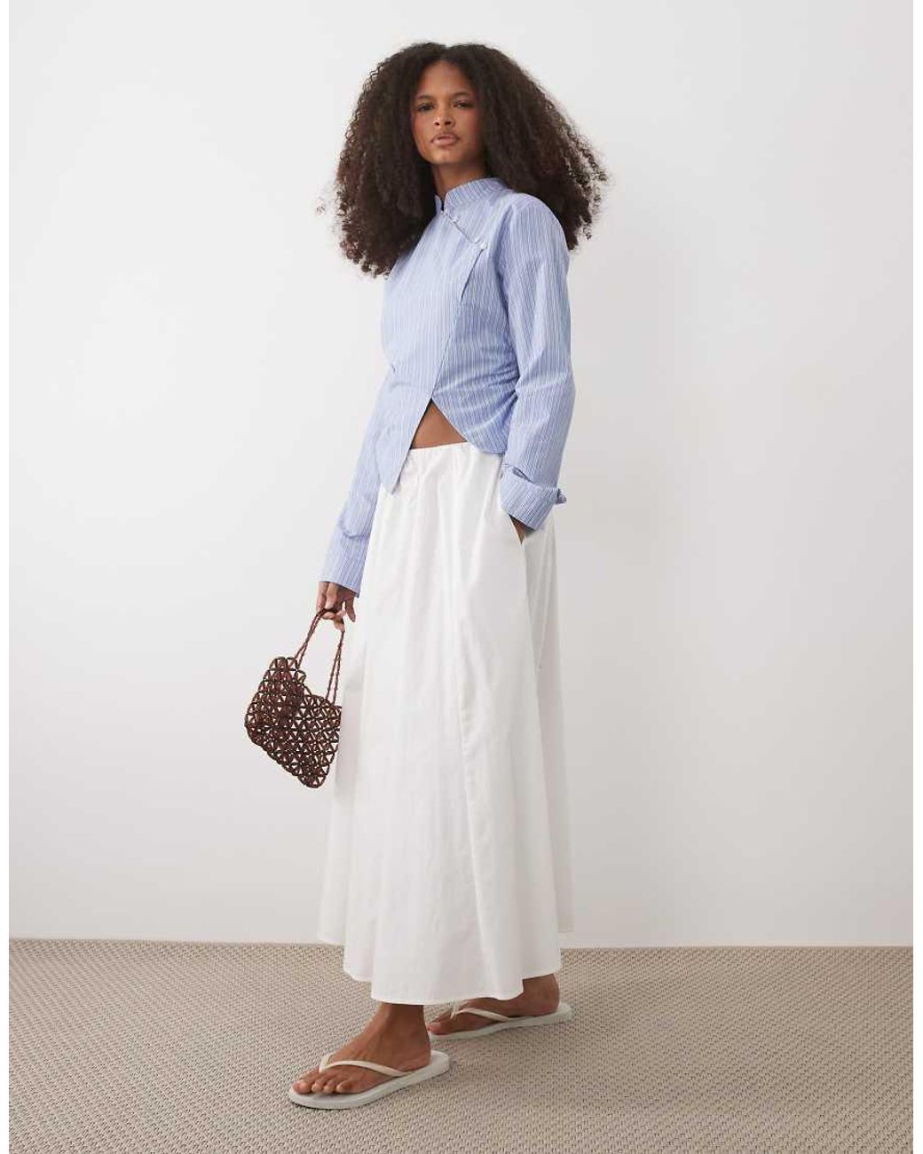 Mango White 100% Cotton A-line Midaxi Skirt