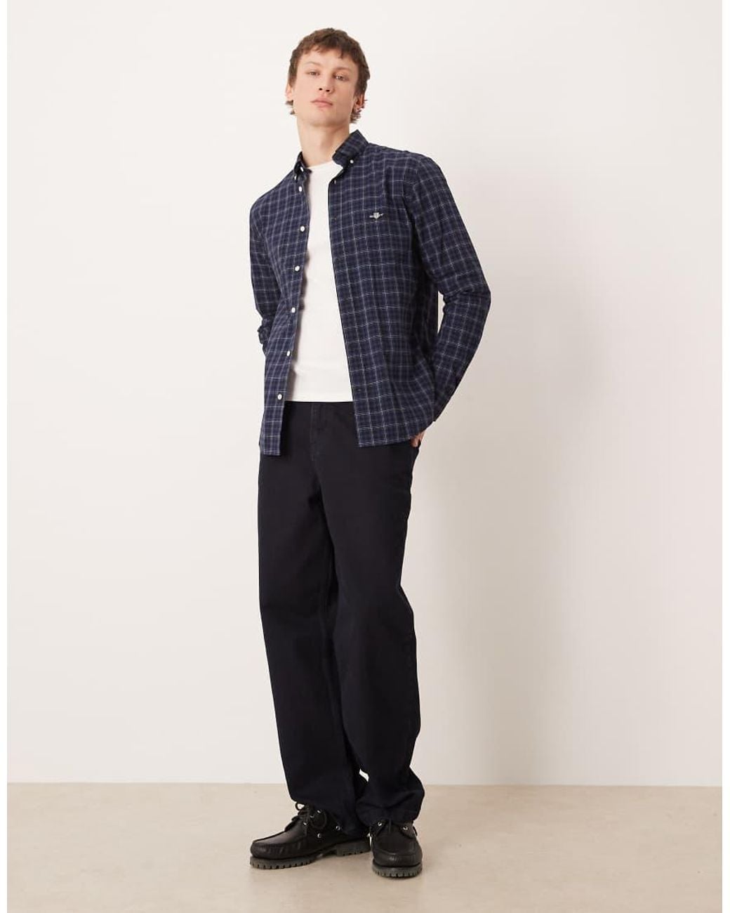 Gant Blue Classic Regular Fit Smart Poplin Checked Shirt for men