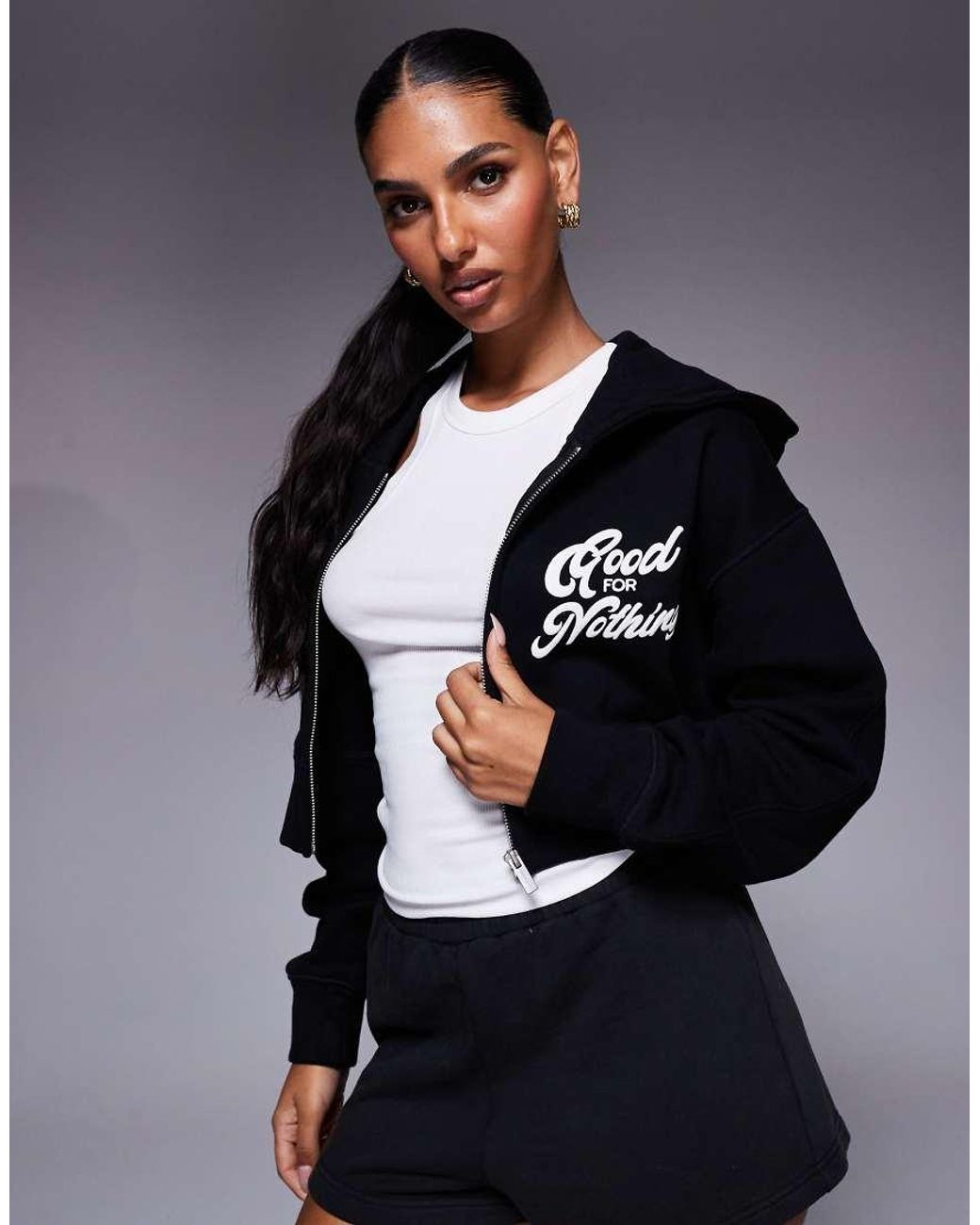 Good For Nothing Blue Cropped Zip Through Hoodie