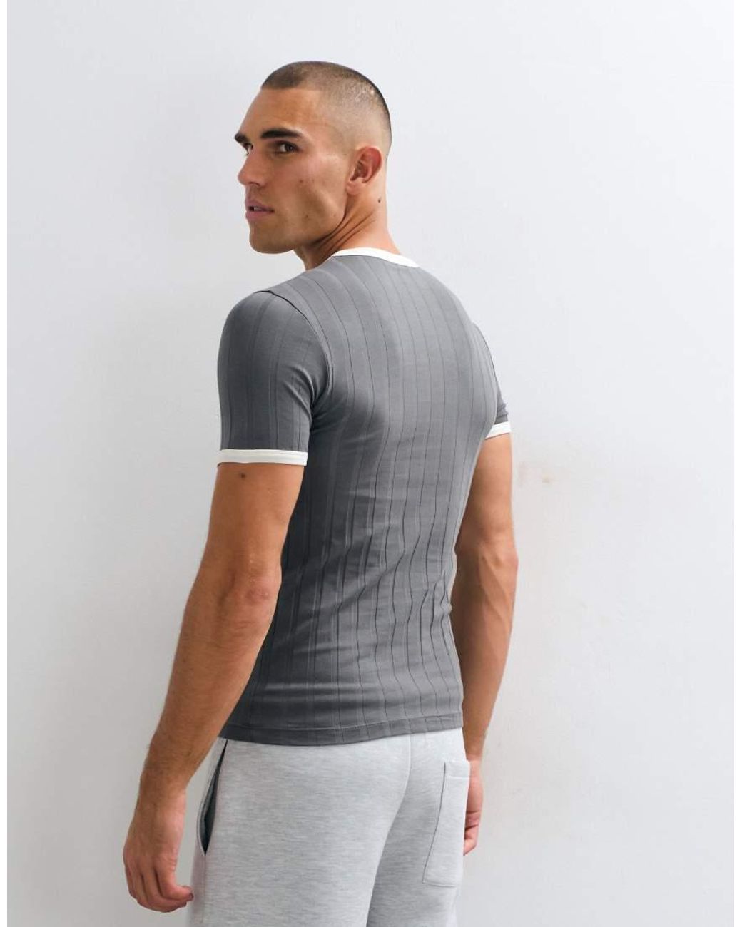 ASOS Gray Muscle Fit Ringer T-Shirt With Horse Graphic for men