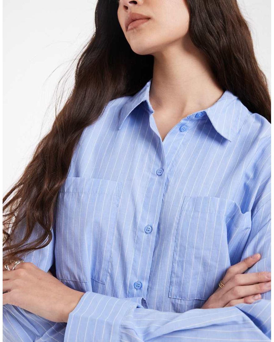 Pieces Blue Oversized Shirt