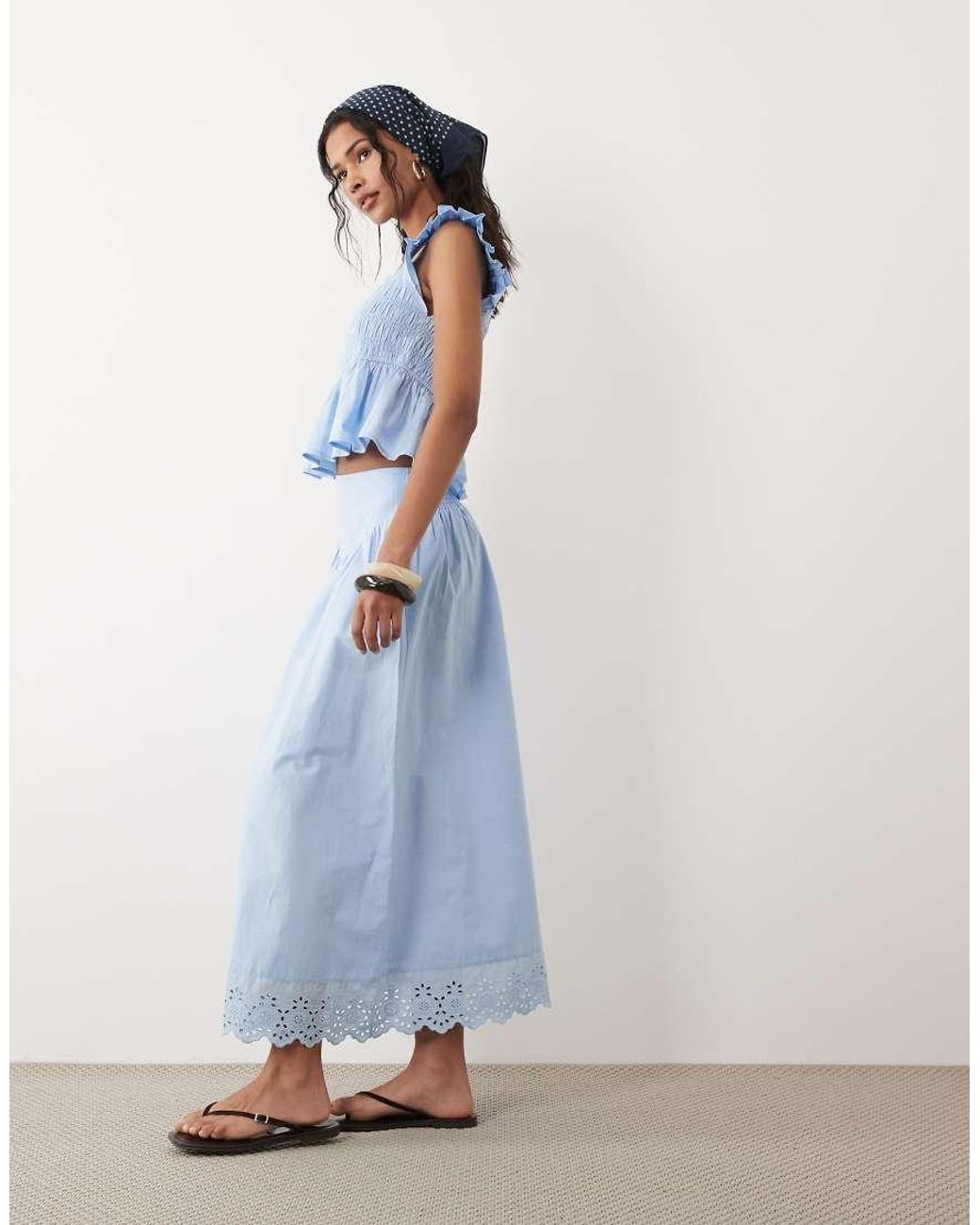 Wednesday's Girl Blue Wednesdays Girl Co-ord Poplin Ruffle Edged Midaxi Skirt